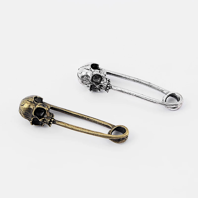 10//30Pcs Silver//Bronze Skull Head Gothic Brooch Pin Shaped Charms Pendants Beads