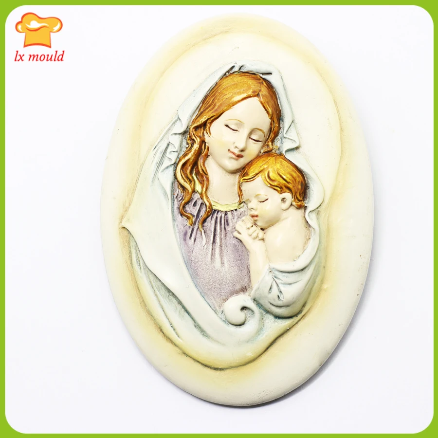 

2019 New Religious Silicone Mould Virgin Mary with Baby Jesus Clay Plaster Pendant Mold