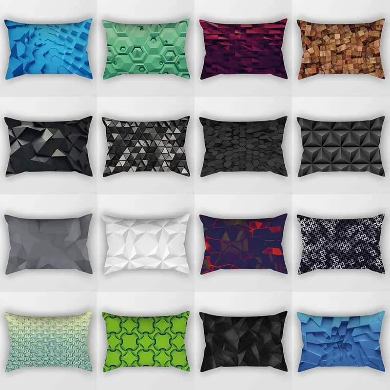 

Hot sale color geometric plaid pattern rectangle pretty pattern men women rectangle pillow case home pillow cover 50*30cm