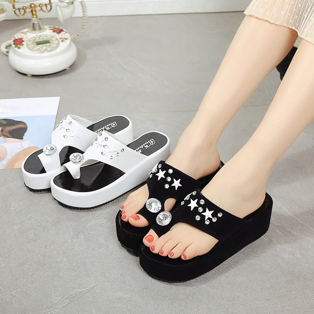 

Casual Shoes Summer Toe Ladies Sandals Rhinestone Platform Female Sandals summer slippers women flip flops beach sandals