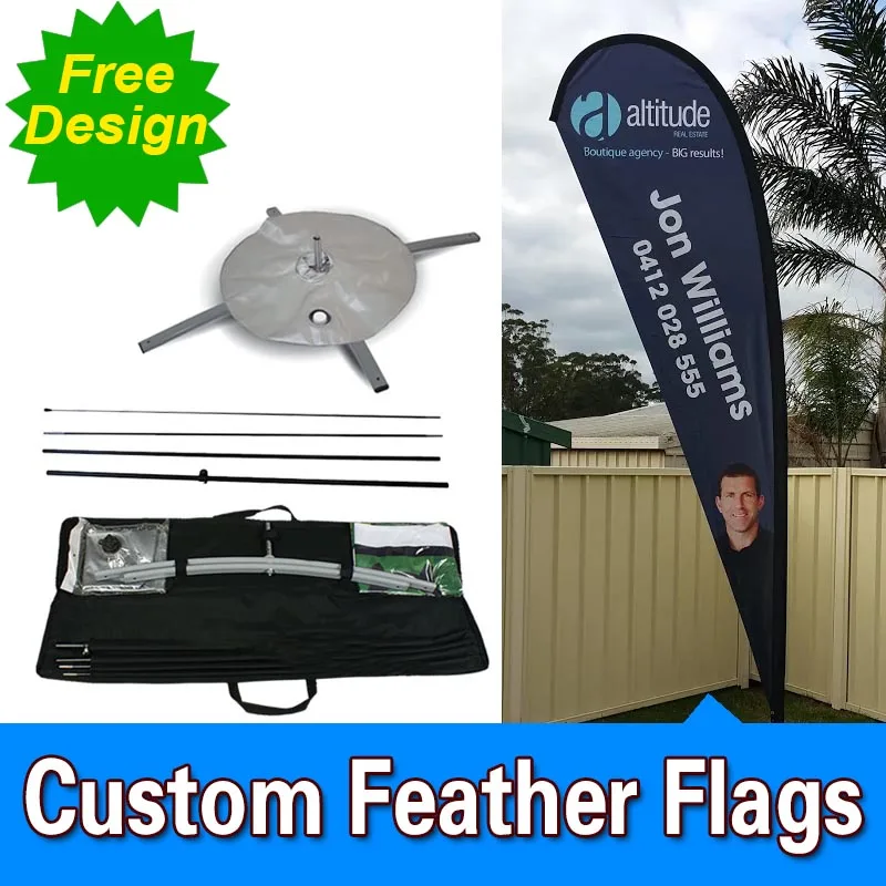 

Free Design Free Shipping Single Sided Cross Base Teardrop Flag Signs Advertising Feather Banner Stands Flutter Flag