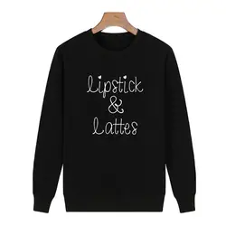 Harajuku женская одежда в Tumblr Толстовка помада и латте принт черный, Белый Цвет толстовки пуловеры 2018 осень мода джемпер