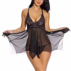 Сексуальное женское нижнее белье, кружевное открытое Ночное платье, большие размеры, пижама ночная рубашка с асимметричной отделкой
