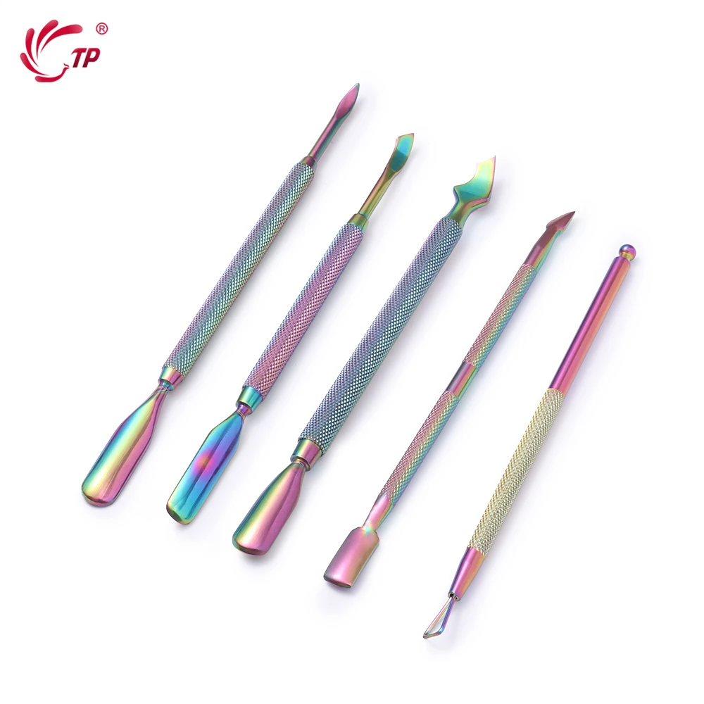 

TP Nail Cuticle Pusher Rainbow Stainless Steel Nipper Double Sided Dead Skin Cleaner Push Remover Manicure Nail Care Tools New