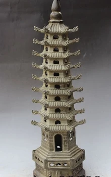 

23"china buddhism Temple bronze Dragon Head statue wenchang Tower Stupa Dagoba