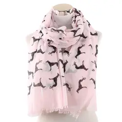 Winfox Мода 2019 г. Розовый Серый Черный животных Собака печати шарф платки шаль для женщин Famale