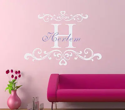 

Custom made Girl Name Wall Decal Personalized Name and Initial Vinyl Wall Monogram Decal-You Choose Name and Color