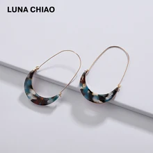 LUNA CHIAO, модные корейские стильные цветные ацетатные акриловые серьги в форме Луны, серьги-кольца с большим крючком для женщин