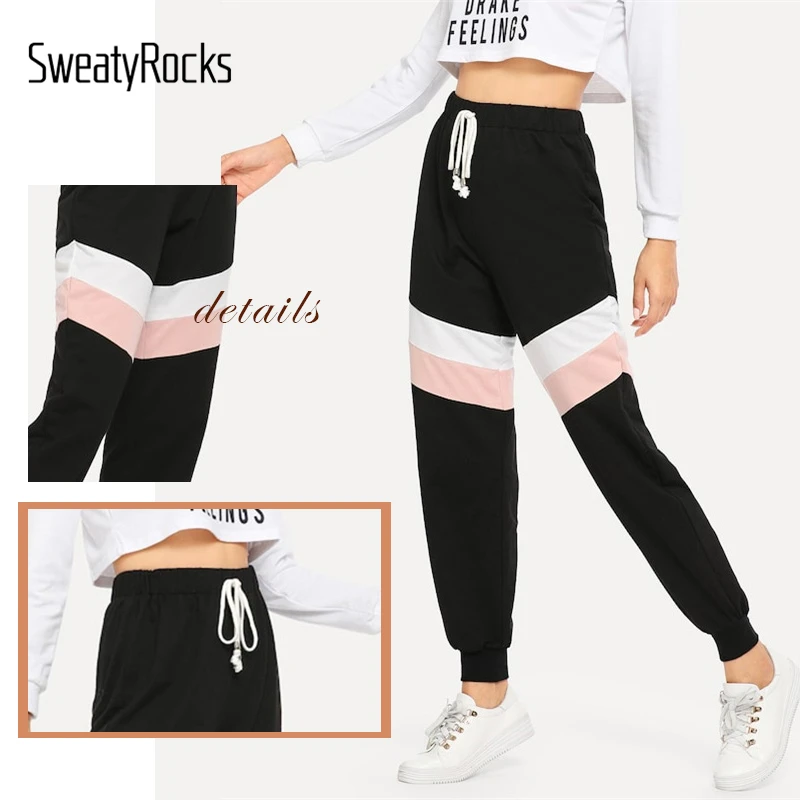 SweatyRocks, с завязками на талии, цветные штаны, спортивная одежда, спортивные штаны, для тренировок, длинные штаны, новинка, весенние женские повседневные штаны