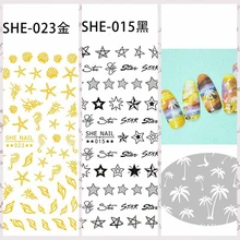 1 лист, белый, черный, золотой цвет, морская жизнь, ладонь, геометрический рисунок, цветы, клей для дизайна ногтей, наклейки, украшения, сделай сам, советы SHE13-24