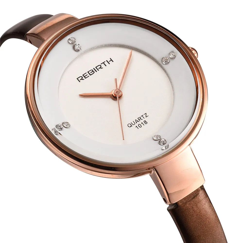 Watches Women Fashion Clock 2016 Rebirth Luxury Slim Leather Strap Gold Girl Diamond Dial Quartz Ladies Dress Sports Wrist Watch | Наручные