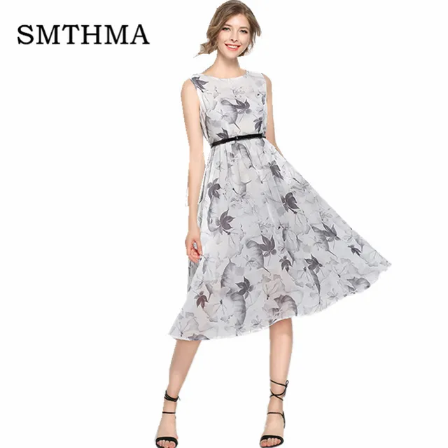 Smthma Summer Runway Designer Womans Dresses Gray Dress Leaf Pattern Smthma Summer Runway Designer Womans Dresses Gray Dress Leaf Pattern Print Tall Waist Y Long