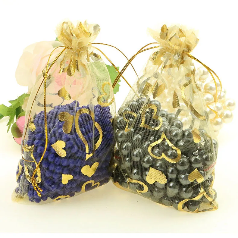 FANLUS 4.36.3 inch Gift Bags Heart Blue Sheer Organza Jewelry Pouches Wedding Party Favor Gift Bags  Drawstring Pouches   (16)