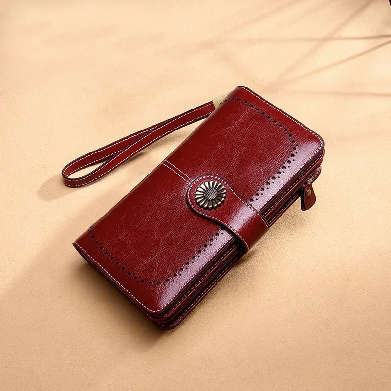 Бургундия Aliwood Brand Hollow Women Clutch Leather Wallet Female Long Wallet Women Zipper Purse Strap Money Bag Purse For iPhone Carteira - Цвет: Бургундия
