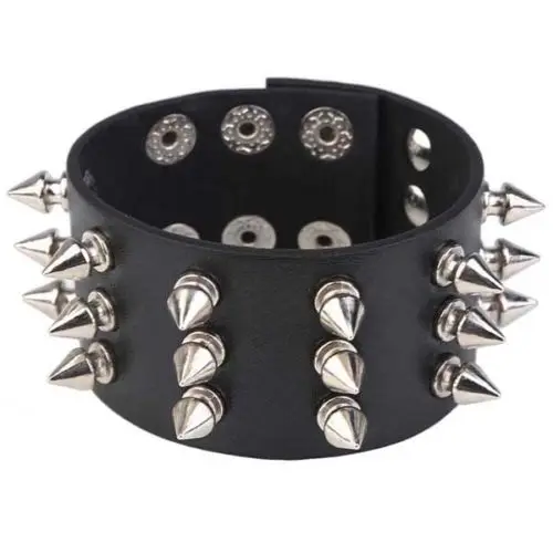 Fashion Adjustable Metal Stud Spike Rivet Leather Cuff Wristband