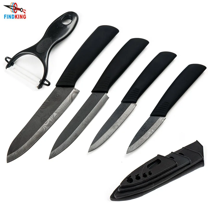 

FINDKING Damascus Pattern black blade black handle 3" 4" 5" 6" inch + Peeler + covers ceramic knife set kitchen knife set