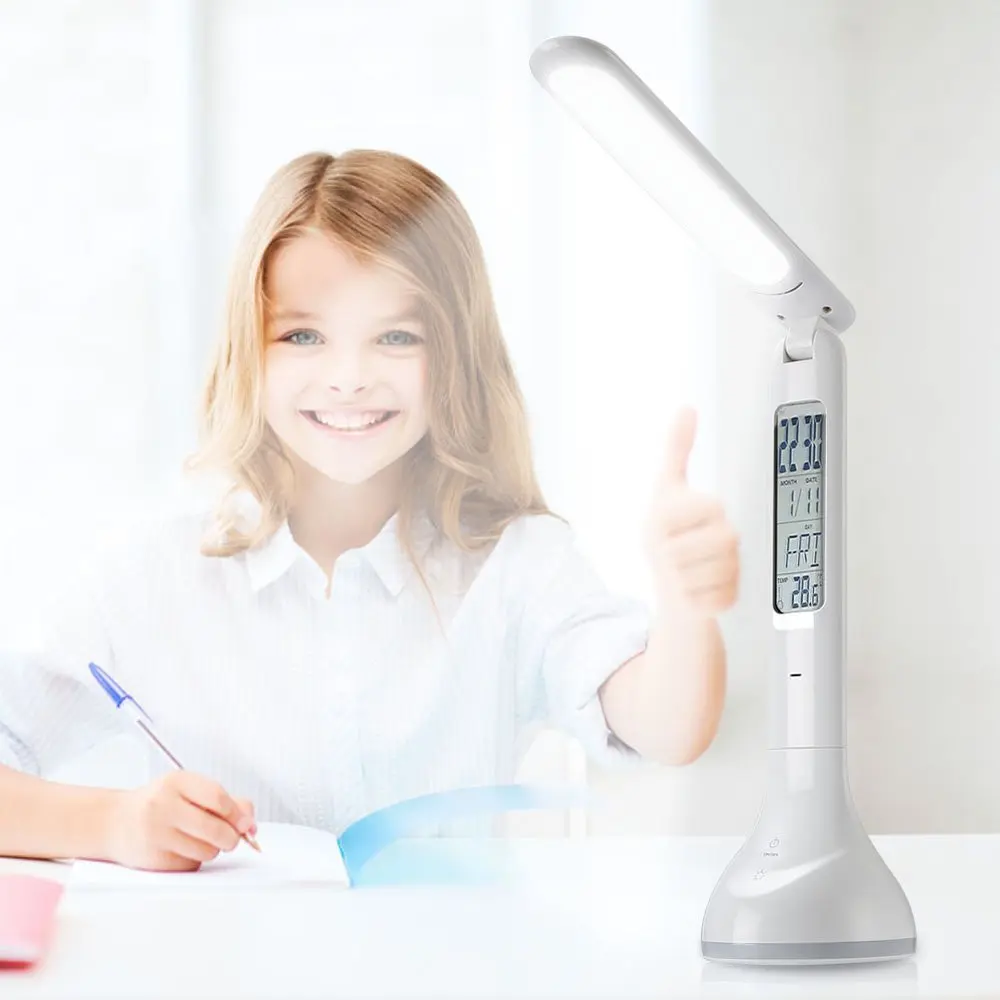  Led Desk Lamp Table Light Foldable Dimmable with Calendar Temperature Alarm Clock Atmosphere Colors