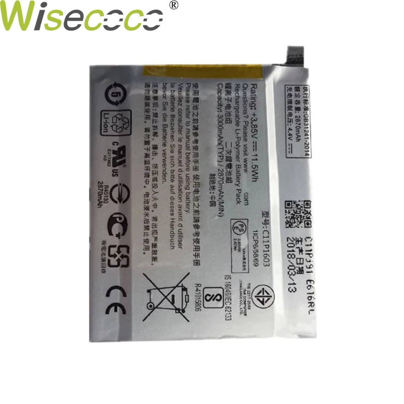 

WISECOCO New 2870mAh C11P1603 Battery For ASUS Zenfone 3 Zenfone3 ZS550 M630 Deluxe 5.7inch Z016D ZS570KL Mobile phone