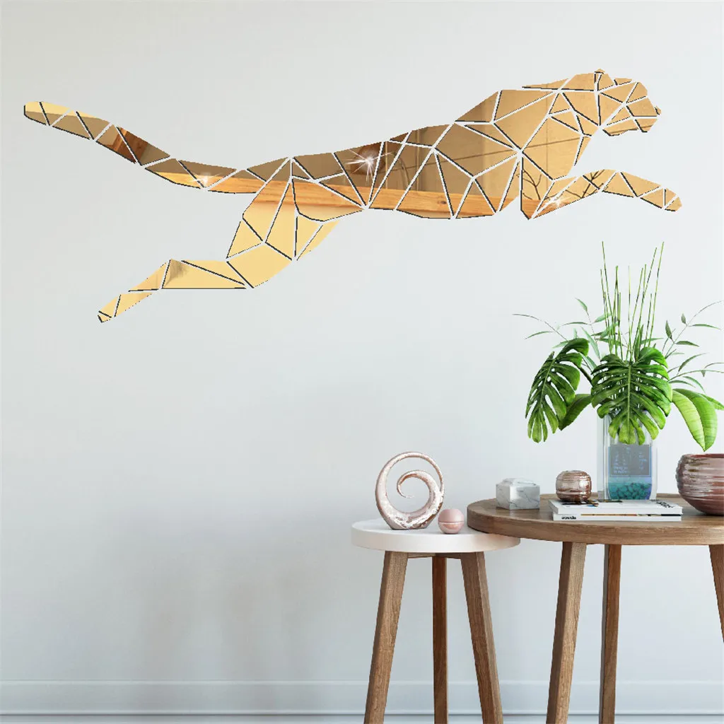 

Mirror Sticker Geometric Leopard Acrylic Crystal Mirror Solid Green Wall Sticker Espejo Autoadhesivo Mirror Wall Stickers