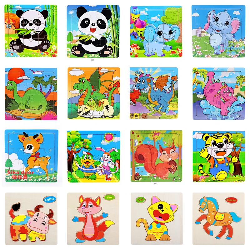 

Cartoon Animal Puzzle Wooden Jigsaw Elephant Panda Baby 3D Puzzle For Kid Education Toys Wood Puzzles For Children Birthday Gift
