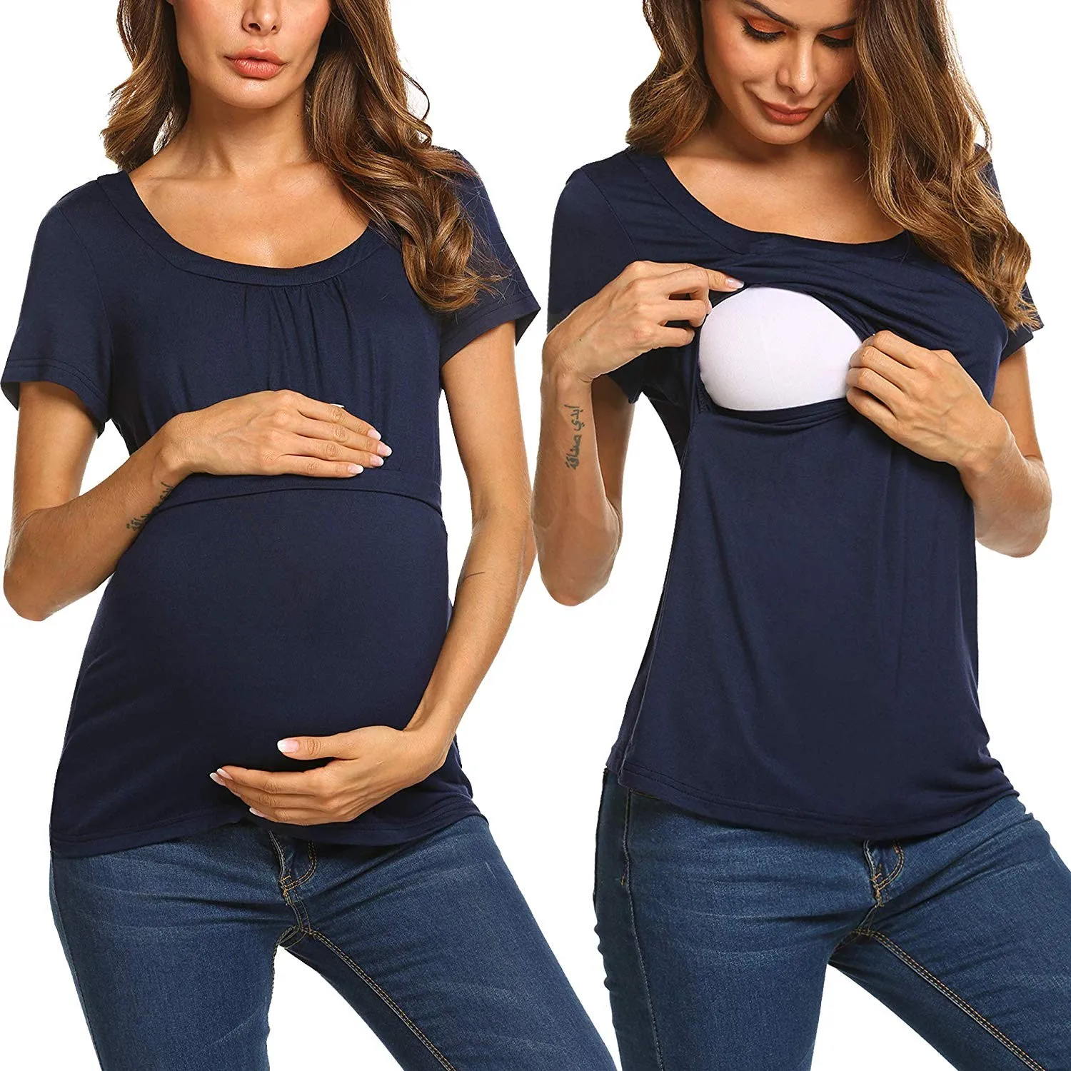 Женская одежда для беременных; ; многослойные топы для кормящих и беременных с коротким рукавом; рубашка для грудного вскармливания; Ropa Maternidad