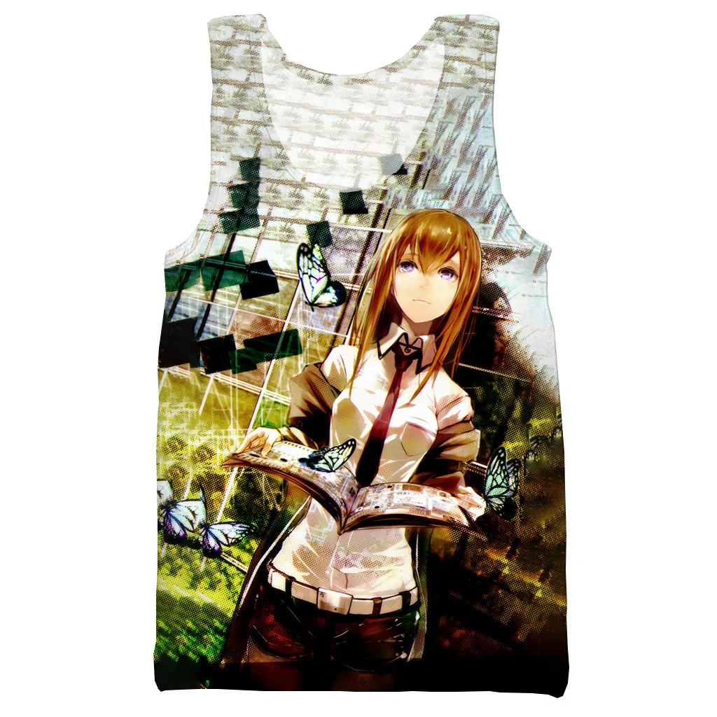 Аниме «steins Gate 3D одежды в стиле "унисекс" с рисунком на бретелях для мужчин; модные стильные летние на бретелях выработать мужские и женские топы с лямкой на шее на бретелях