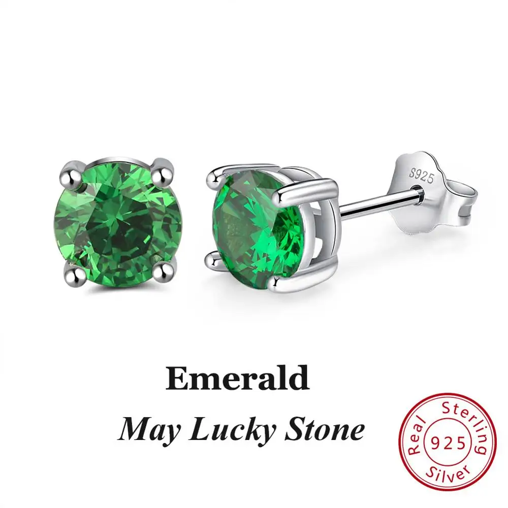 May Emerald Effie queen 925 маленькие серьги из стерлингового серебра 6 мм камень ААА Циркон женские серьги новые женские модные праздничные ювелирные изделия TSE84-P - Цвет камня: May Emerald