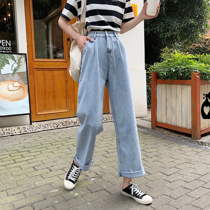HziriP Harajuku ветер свежий лето прямые женские свободные новые женские джинсы с высокой талией Универсальные джинсовые брюки длиной до щиколотки