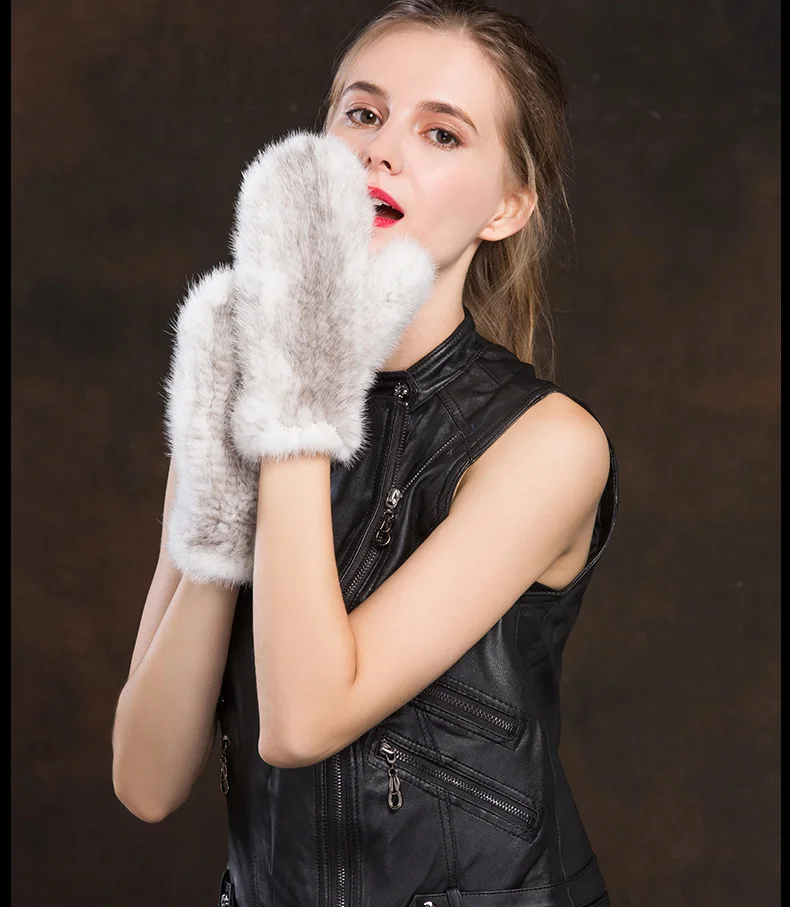 [Rancyword] Зимние перчатки Для женщин реального норки Мех животных Прихватки для мангала с веревкой Прихватки для мангала варежки Женский