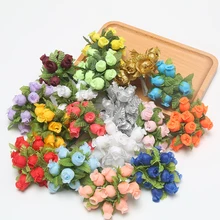 Mini ramo de flores artificiales de seda para decoración del hogar, accesorios para álbum de recortes, para fiesta de boda, 12 Uds.