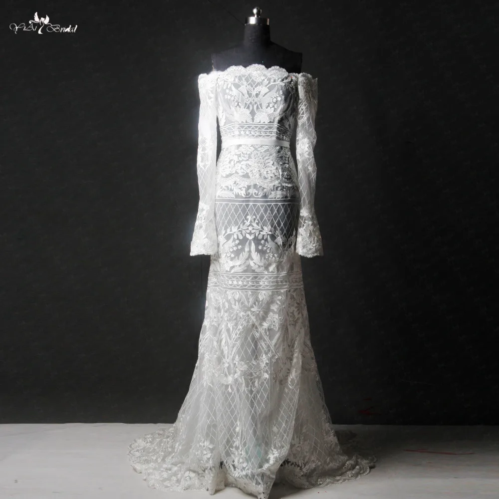 Rsw1137 реальные фотографии yiaibridal с плеч с длинным рукавом Кружево Русалка свадебное платье