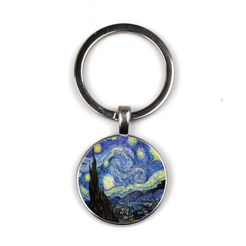 

Van Gogh Cafe Terrace Art Keychain Art Glass Cabochon Jewelry Bistro Restauranteur's Gift Long Chain Ms. bag Craft Keychain