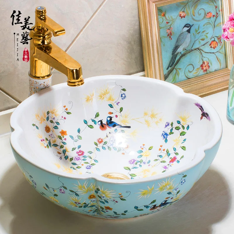 

Counter basin art basin petals wash basin ceramic counter basin 1080