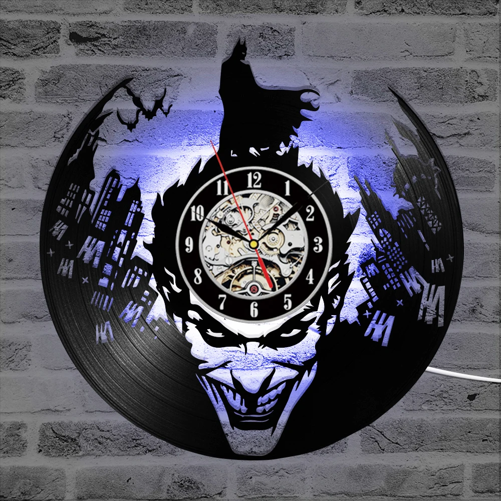 CD Record Wall Clock 3D Vinyl Wall Watch Classic LED Lighting Clock Wall Decorative Hanging Vintage Art Decor Clocks