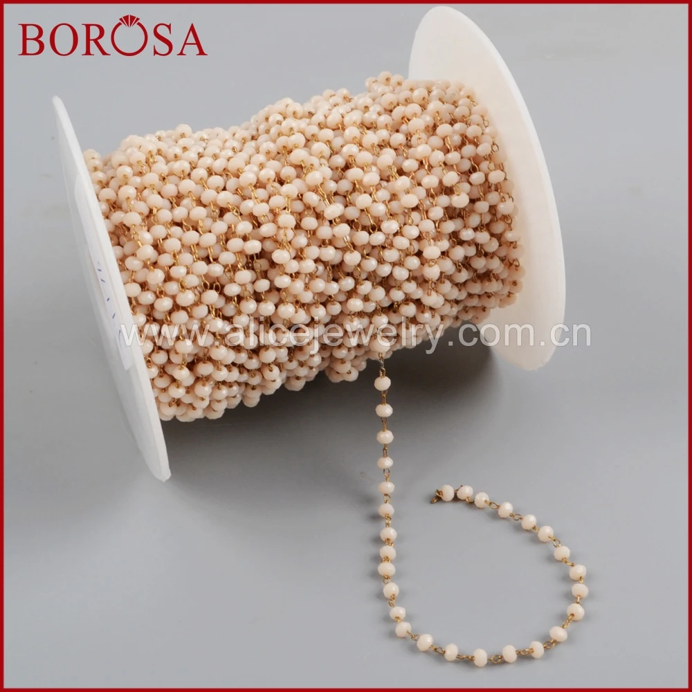 

BOROSA Fashion New 3mm Beige Glass Beads Chains Beaded Rosary Chain for Necklace Jewelry Making JT176