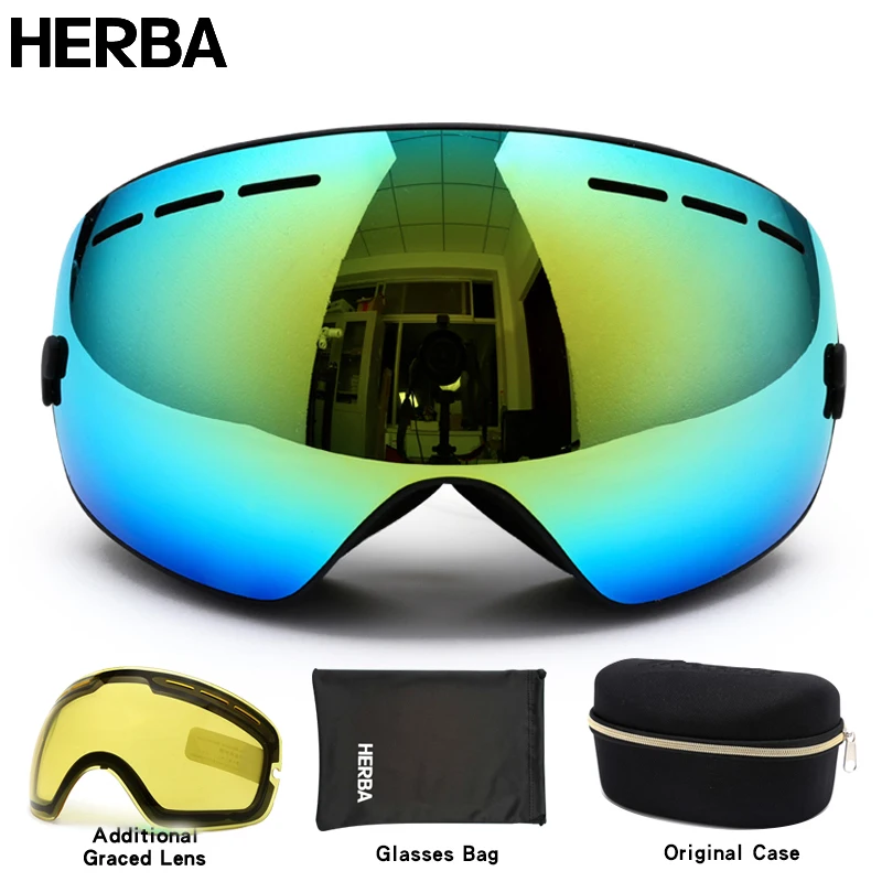New HERBA brand ski goggles double UV400 anti fog big ski mask glasses font b skiing