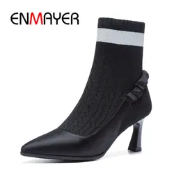 ENMAYER/Женская обувь с острым носком, без шнуровки, на тонком каблуке, Zapatos De Mujer, женские ботинки, Size34-40, ZYL1866