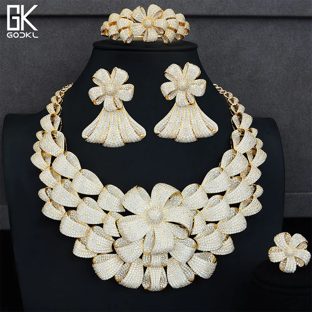 GODKI Super Luxury Flower Bicolor Jewelry Set Women Wedding Cubic Zirconia Dubai Gold Necklace Earring Bangle Ring Jewelry Sets GODKI Super Luxury Flower Bicolor Jewelry Set Women Wedding Cubic Zirconia Dubai Gold Necklace Earring Bangle Ring Jewelry Sets