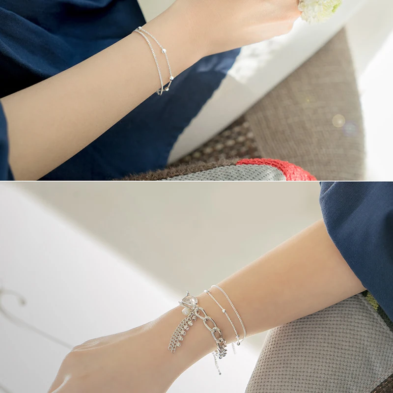 Inzatt Мода 925 пробы серебряный браслет с бусинами для Для женщин элегантные металлические цепи Офис ПР Модные украшения День рождения подарок