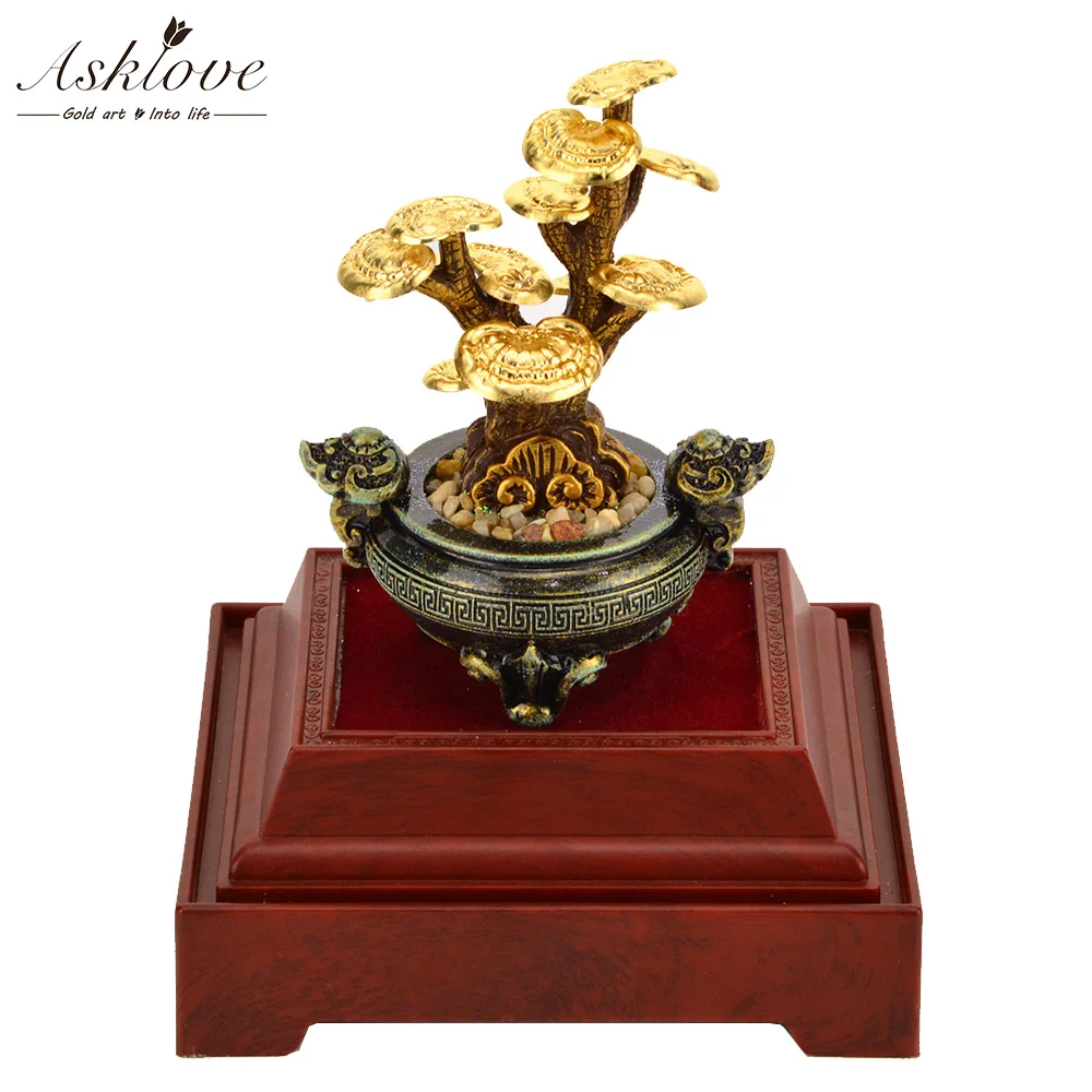 

Feng shui Fortune tree 24K Gold foil ornaments Lucky tree Artificial plants Bonsai Office Business Gifts Home decoration Crafts