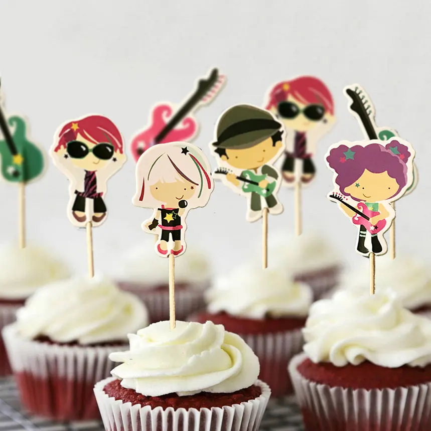 72Pcs/set Lovely Rock and roll Guitar music Party cupcake toppers picks