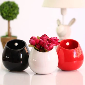 

European - style simple wall - mounted ceramic flower pots creative flowers with drainage holes vase living room home decoration
