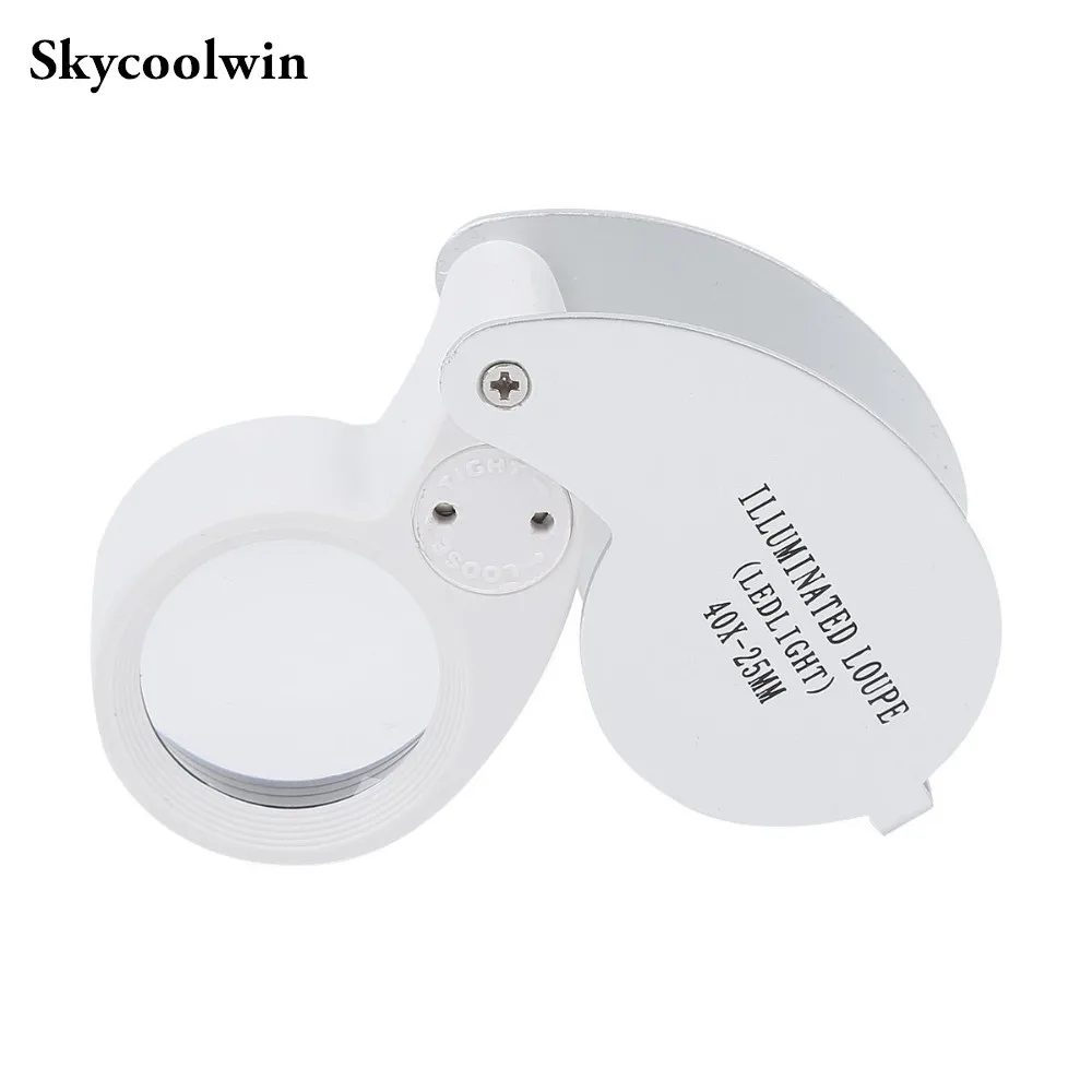 Portable 40x25mm Jewelry Magnifying Glass 40X Folding Magnifier Loupe for Jewelry Coins Stamps