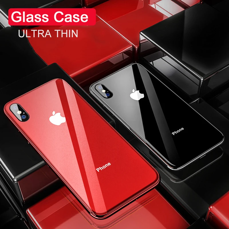 Tempered Glass Cover Case for iPhone XS MAX XR Luxury Official Back Logo Case for iPhone 7 Plus 8 6s 10 Shockproof Mirror Coque