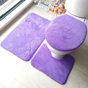 

Fashion Non-slip Toilet Lid Cover Bath Mat Rugs Set Carpet for Bathroom and Toilet Seat Cover Floor Mat 3pcs Blue White Purple