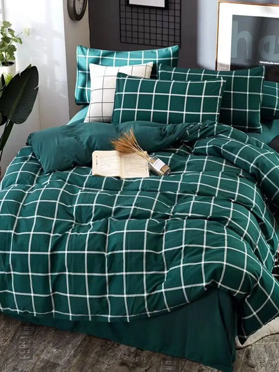 

4Pcs Bedding Set Retro Style Plaid Pattern Creative Design Duvet Covers Set