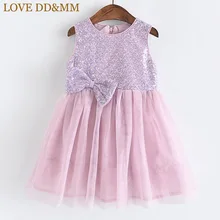 Платья для девочек с надписью «LOVE DD& MM» Новинка года, Весенняя детская одежда милый сетчатый жилет с блестками и бантом для девочек платье принцессы