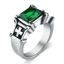 Mens Cross Ring Vintage Stainless Steel Green Large Crystal Dragon Claw Blue Ring Band Gothic Biker Knight Punk Rings Jewelry 925 sterling silver dragon claw round green cz eye mens biker skull ring 9m202a