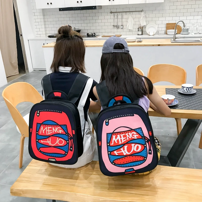 Menghuo New 3D Anime Cartoon Women Backpack School Bag Nylon 2D Style Travel Drawing Book Backpack Mochilas for Teenagers Gilrs (62)