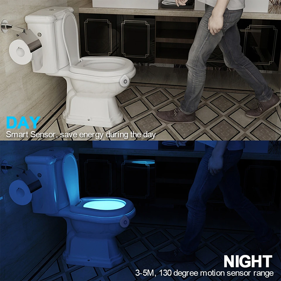  LED Toilet Light Motion Sensor Night Lamp AAA Battery Powered WC Light Real 8 Colors Changeable Bac - 32951402742